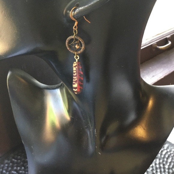 Hand Crafted Bohemian Dream Catcher Diamond Earrings w/ Falcon Feather Charms - Picture 9 of 12